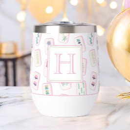 Waterkleur Roze en Groene Mahjong Tegels Monogram