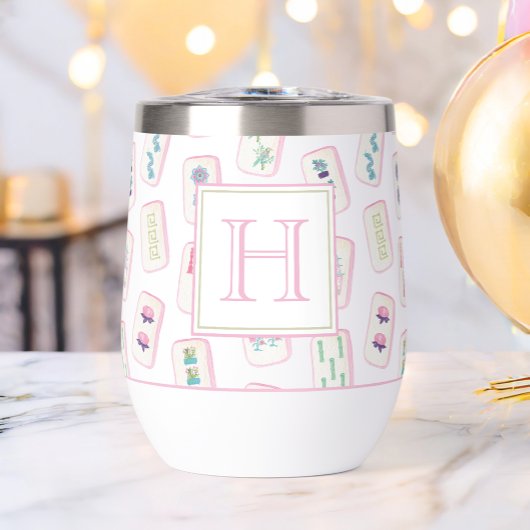 Waterkleur Roze en Groene Mahjong Tegels Monogram