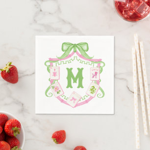 Waterkleur Roze & Groene Strik Mahjong Monogram Wa Servet