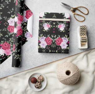 Waterkleur roze & rode bloem Vintage patroon uniek Cadeaupapier