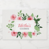 Waterkleur Roze Rozen Cookie Voedselcontainer Etiket (Enkel label)