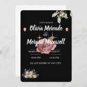 Waterkleur roze wilde bloem Bloemen zwart bruiloft Kaart (Voorkant / Achterkant)
