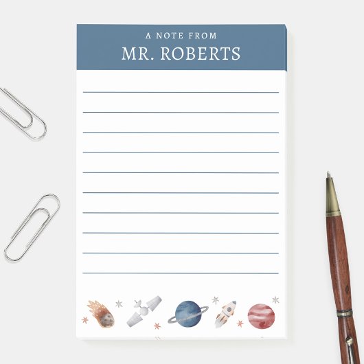 Waterkleur ruimte en planeten wetenschapsleraar post-it® notes