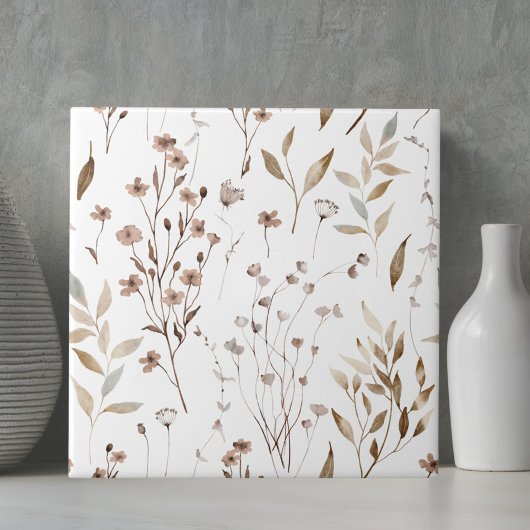 Waterkleur Rustige Bruine Winter Bloemige Botanisc Tegeltje