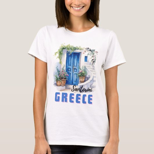 Waterkleur Santorini Griekenland modern en elegant T-shirt (Voorkant)