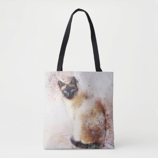 Waterkleur Siamese Kat Tote Bag (Voorkant)