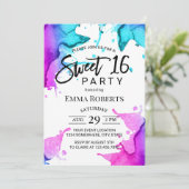 Waterkleur Spetter Elegante Typografie Sweet 16 Kaart (Staand voorkant)