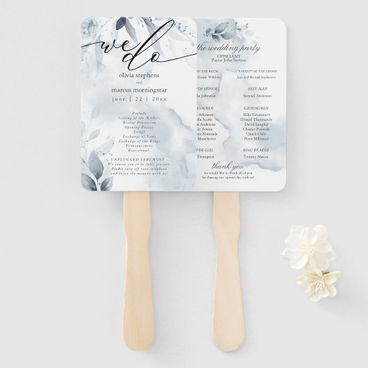 Waterkleur Stofblauw Loof Dawna Handwaaier (Voorkant en achterkant)