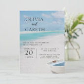 Waterkleur strand oceaan bestemming bruiloft kaart (Staand voorkant)