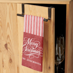 Waterkleur streep Kerstscript Theedoek