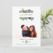Waterkleur Succulenten Planten Foto Bruiloft Save The Date (Staand voorkant)