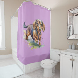 Waterkleur Tachshund Douchegordijn