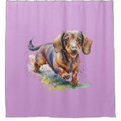 Waterkleur Tachshund Douchegordijn (Voorkant)