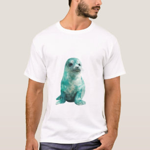 Waterkleur Teal IJsbeer Zeehond Jongen Illustratie T-shirt