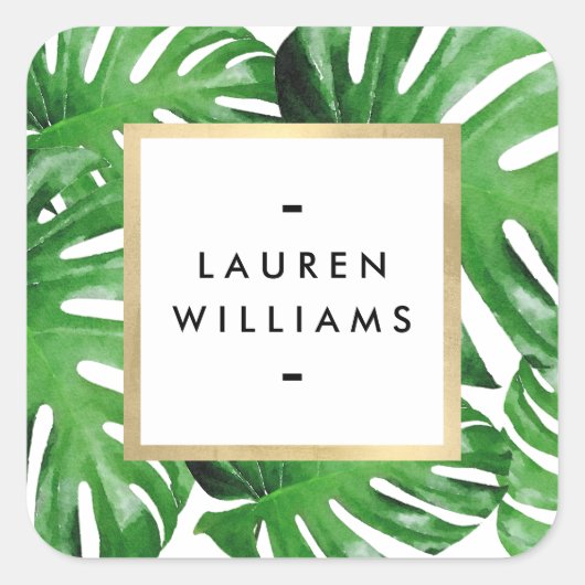 Waterkleur tropische Monstera-bladeren Vierkante Sticker (Voorkant)