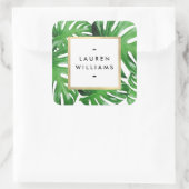 Waterkleur tropische Monstera-bladeren Vierkante Sticker (Tas)
