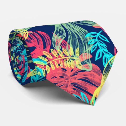 Waterkleur turquoise Levendig Hawaïaans patroon Stropdas (Opgerold)