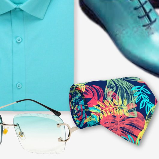 Waterkleur turquoise Levendig Hawaïaans patroon Stropdas