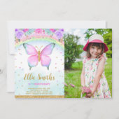 Waterkleur Vlinder Verjaardag Foto uitnodiging (Voorkant)