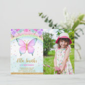 Waterkleur Vlinder Verjaardag Foto uitnodiging (Staand voorkant)