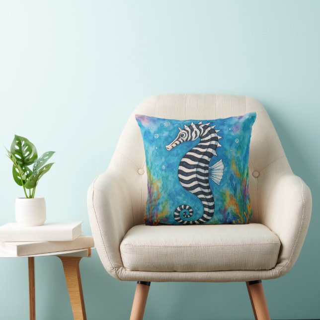 Waterkleur Zebra Zeepaardje Kussen (Stoel)