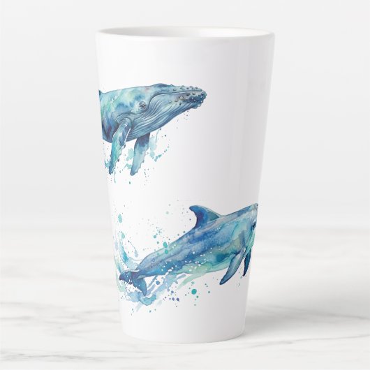 waterkleur zeedieren latte mok (Voorkant)