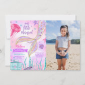 Waterkleur Zeemeermin foto uitnodiging (Voorkant)