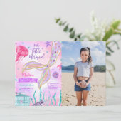 Waterkleur Zeemeermin foto uitnodiging (Staand voorkant)