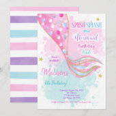 Waterkleur Zeemeermin kinder Uitnodiging (Voorkant / Achterkant)