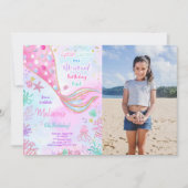 Waterkleur Zeemeermin Verjaardagsfoto Uitnodiging (Voorkant)