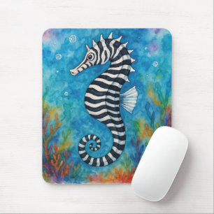 Waterkleur Zeepaardje met Zebrastrepen Muismat