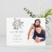 Waterkleur Zilver Salie Bloem Bruiloft Save The Date (Staand voorkant)