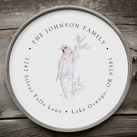 Waterkleur Zingende Nachtegaal Vogel Retouradres Ronde Sticker