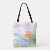 Waterkleur Zonsondergang over Bergen & Bomen Tote Bag (Achterkant)
