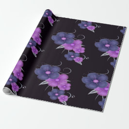 Waterkleur Zwart paarse bloemen Cadeaupapier