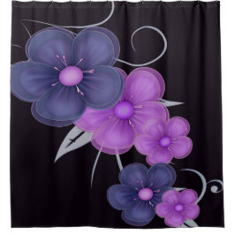 Waterkleur Zwart paarse bloemen Douchegordijn