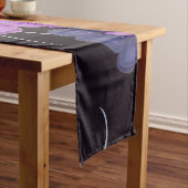 Waterkleur Zwart paarse bloemen Korte Tafelloper (Voorbeeld)