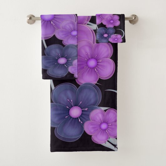 waterkleur zwarte paarse flora bad handdoek (Insitu)