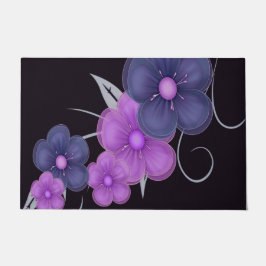 waterkleur zwarte paarse flora deurmat