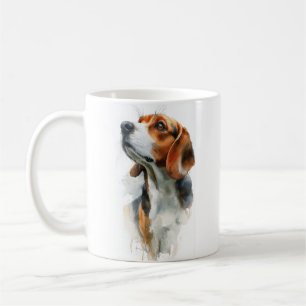 Waterkleuraanslag van een beagle koffiemok