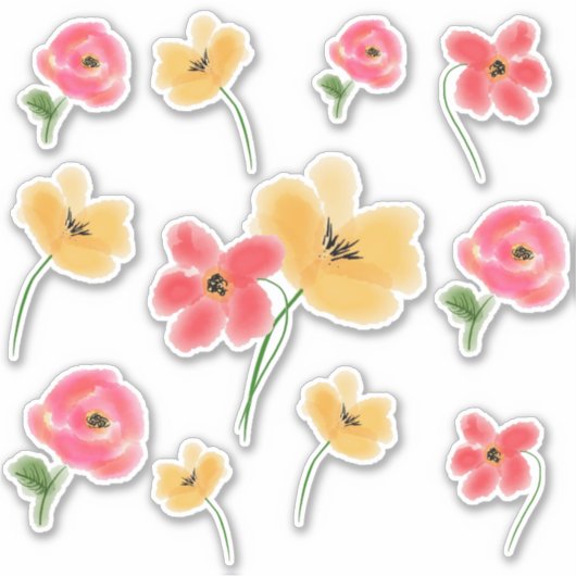 Waterkleurbloemen - stickers (Voorkant)