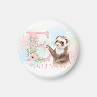 Waterkleurfret met bloemletter E monogram Magneet