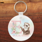 Waterkleurfret met bloemletter E monogram Sleutelhanger (Voorkant)