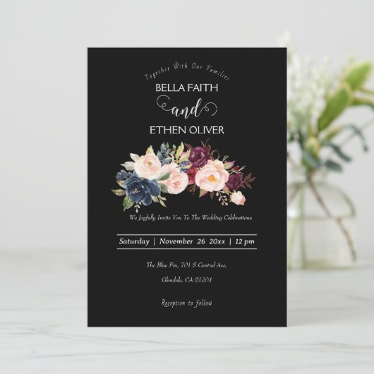 waterkleurige florale bruiloft uitnodiging (Staand voorkant)