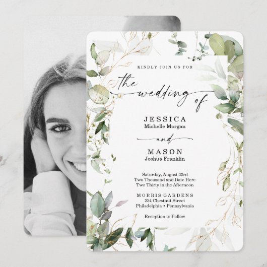 Waterkleurige groen met gouden trouwkaart kaart (Voorkant / Achterkant)