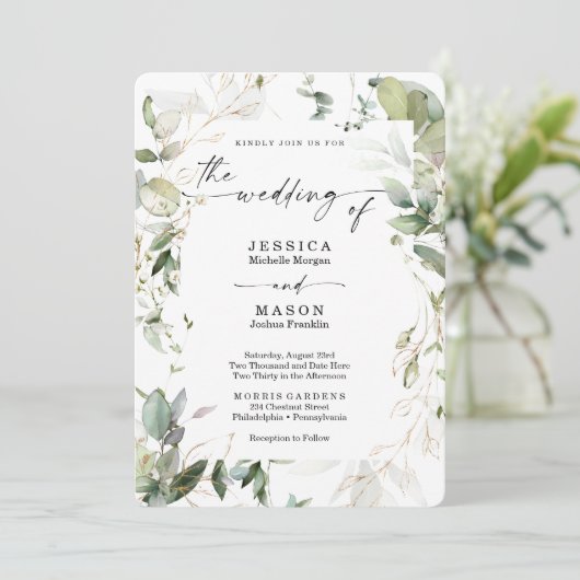 Waterkleurige groen met gouden trouwkaart kaart (Staand voorkant)