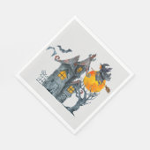 Waterkleurige heks en spookachtig huis Halloween N Servet (Hoek)