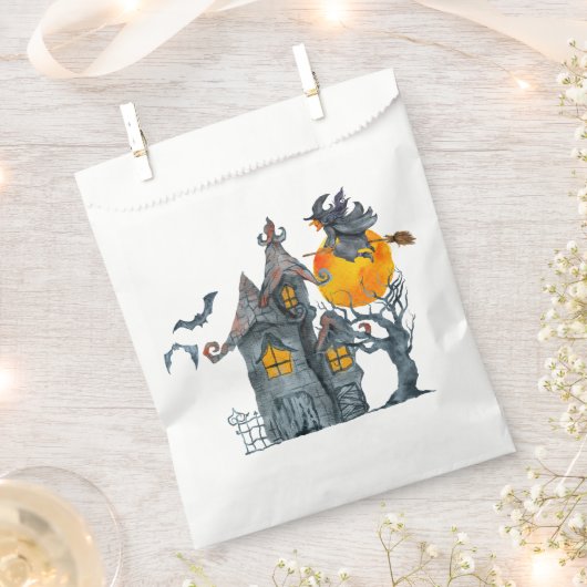 Waterkleurige heks en spookeigenhuis Halloween Bedankzakje (Geknipt)