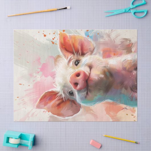 Waterkleurige Pinky Pig Decoupage Tissuepapier (Craft)