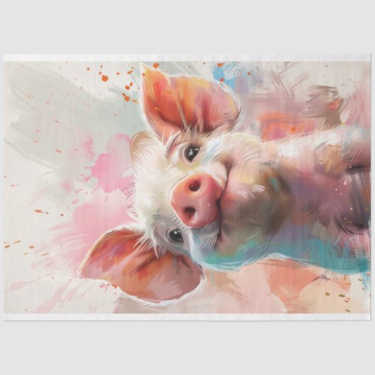 Waterkleurige Pinky Pig Decoupage Tissuepapier (Voorkant)